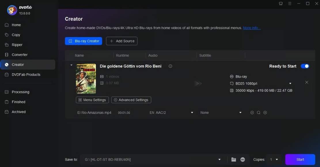 Burn MKV to Blu-ray with DVDFab Blu-ray Creator