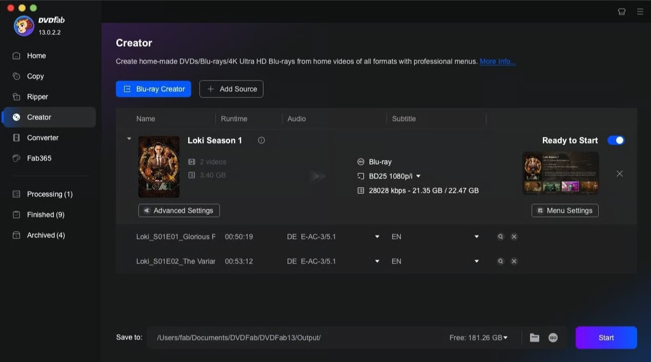 DVDFab Blu-ray Creator 13.0.6.3 for Mac